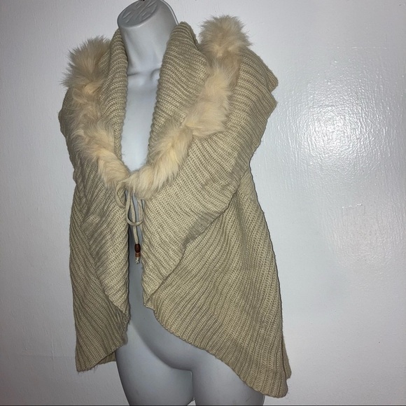 Sisters Faux Fur Sweater Knit Boho Vest S Tan - Picture 4 of 9